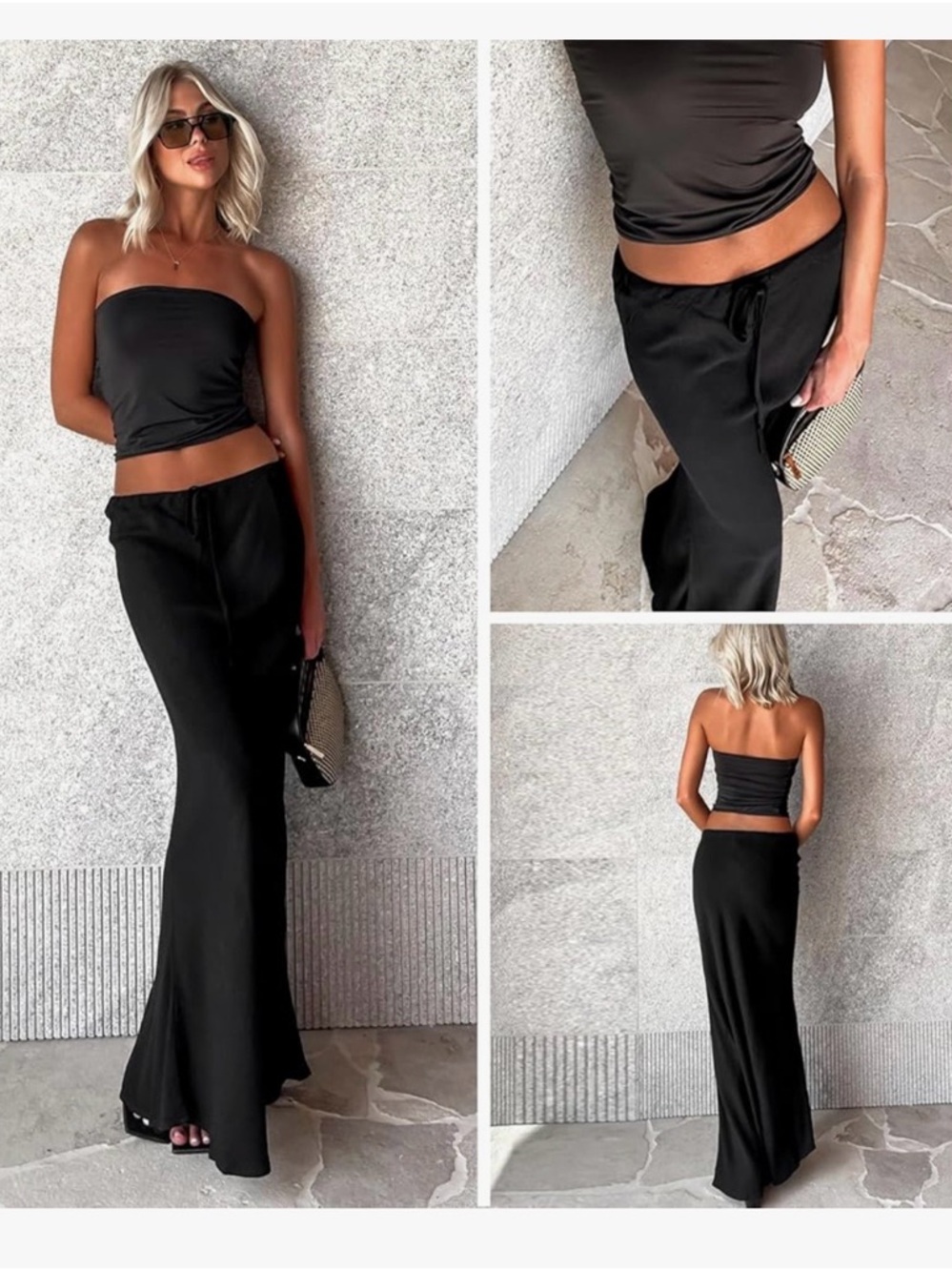 Women's Black Satin Skirt